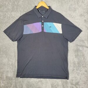 Travis Mathew Polo Shirt Mens Large Gray Blue Purple Diagonal Stripe Golf Casual